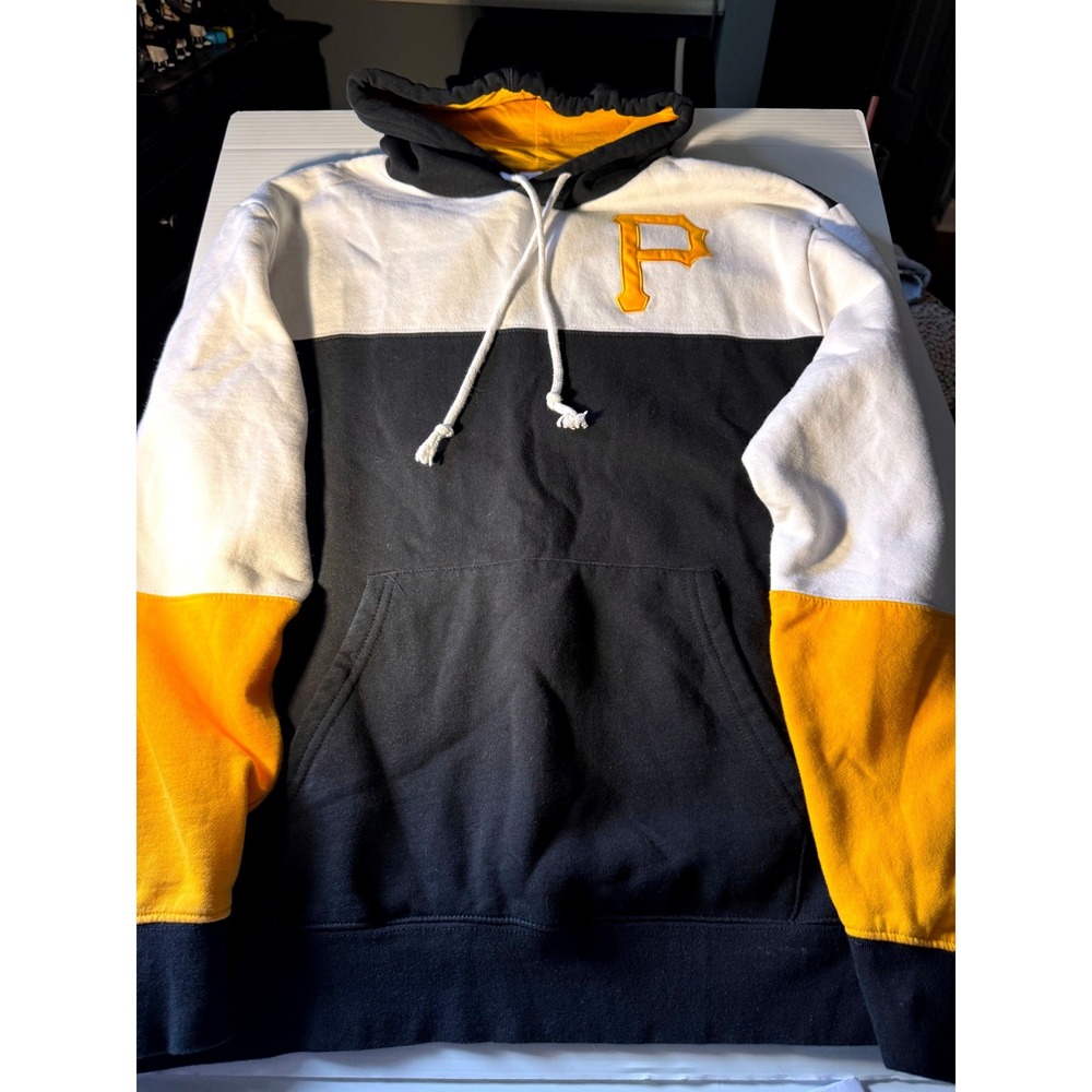Mitchell & Ness Pittsburgh Pirates Hoodie Mens L Black Gold Colorblock P logo